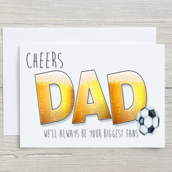 Beer Football Dad Card with Cheers Dad text and football design on front 