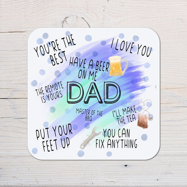 Best Dad Coaster - Birthdays, Christmas, Father's Day, Thank You - Rainbowprint.uk