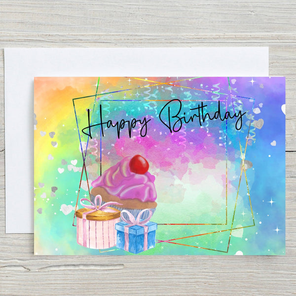 Birthday Cup Cakes Personalised A5 Glossy Greetings Card - Rainbowprint.uk