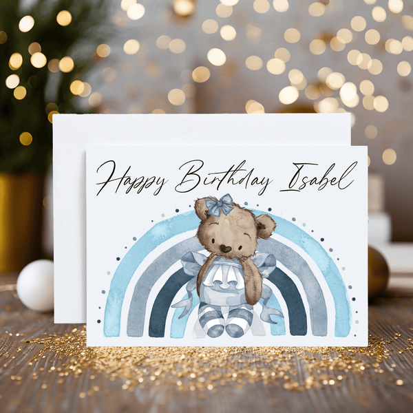 Blue Bear Greetings Card: Personalised, A5 Glossy Print with Envelope - Rainbowprint.uk