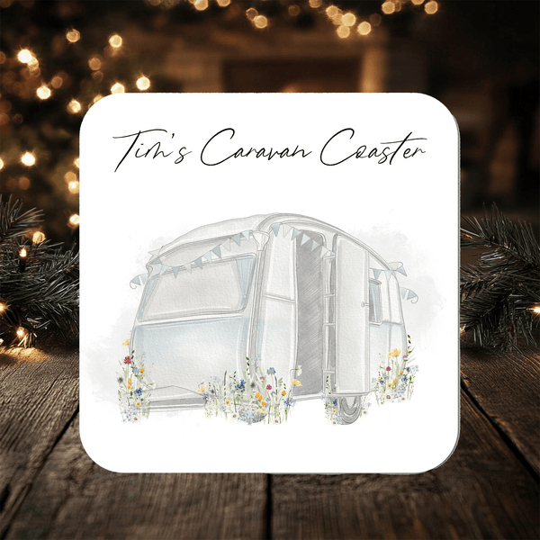 Caravan Coaster gift: can be personalised - Rainbowprint.uk