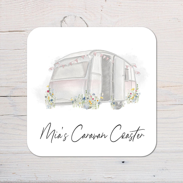 Caravan Coaster gift: can be personalised - Rainbowprint.uk