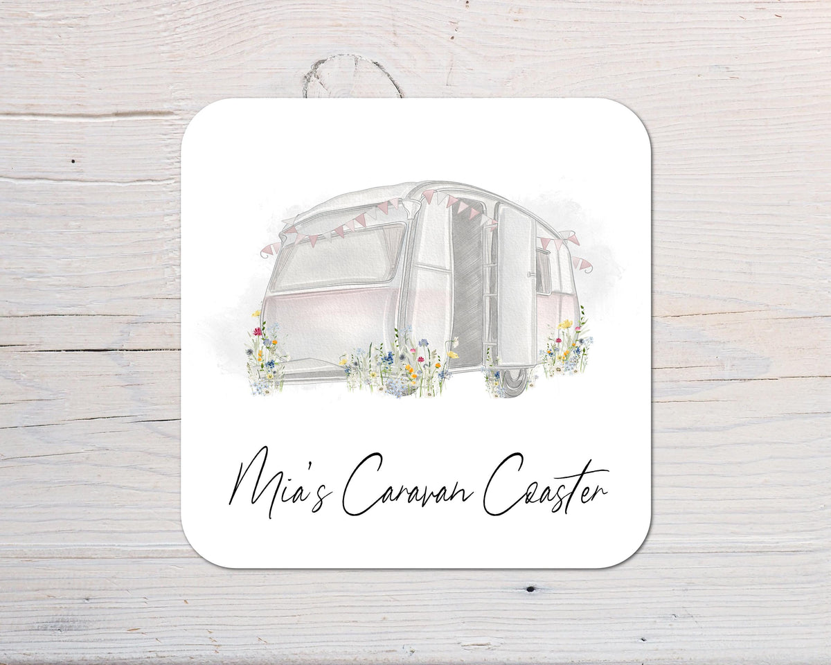 Caravan Coaster gift: can be personalised - Rainbowprint.uk