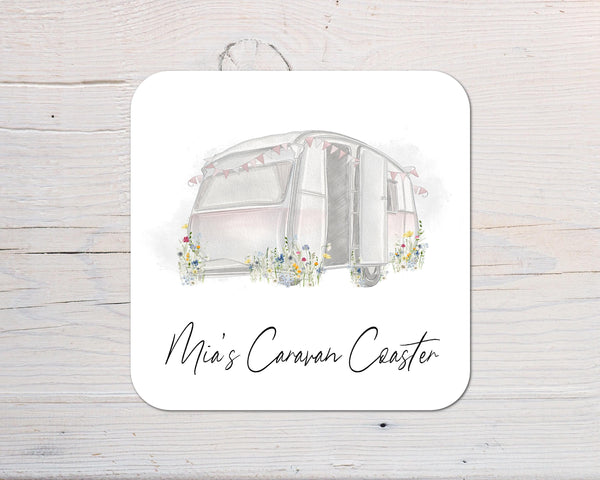 Caravan Coaster gift: can be personalised - Rainbowprint.uk