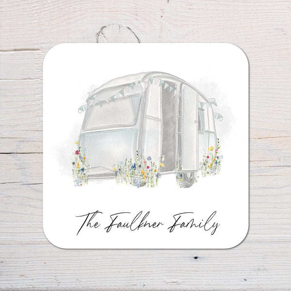 Caravan Coaster gift: can be personalised - Rainbowprint.uk