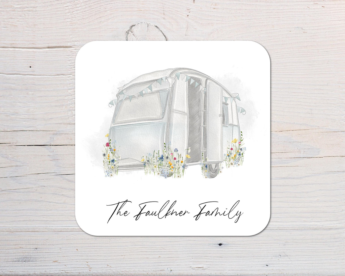Caravan Coaster gift: can be personalised - Rainbowprint.uk