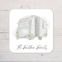 Caravan Coaster personalised with any wording - pink or blue floral design - Rainbowprint.uk