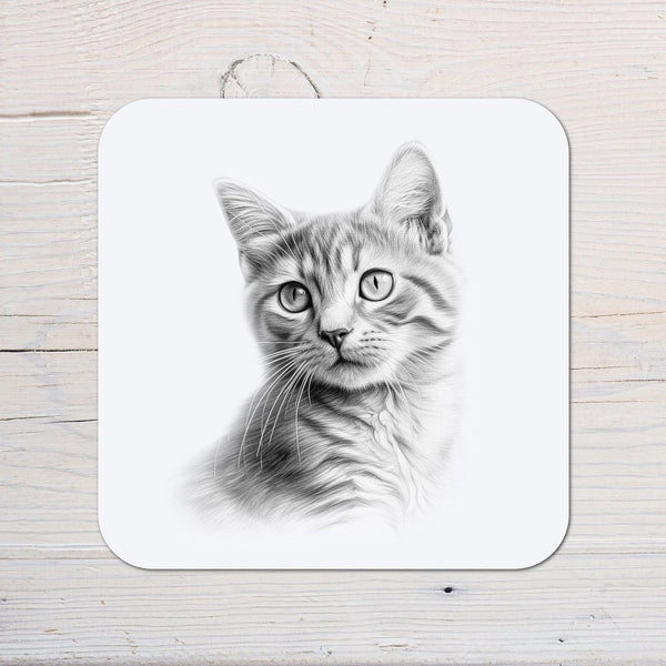 Cat Coaster personalised with any Wording, Message - ideal gift for Short Haired Cat lovers, owners - Rainbowprint.uk