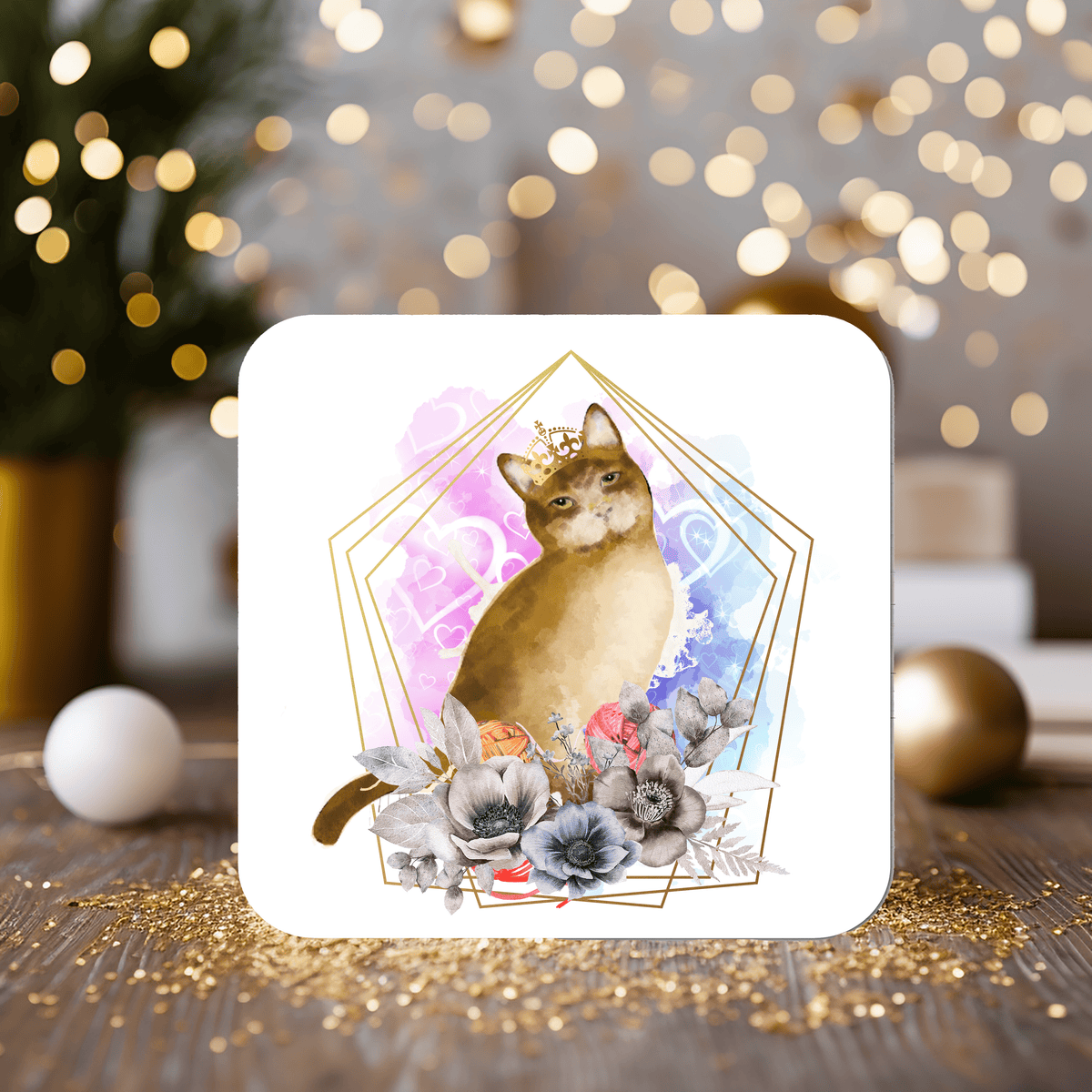 Cat Royalty Coaster personalised with any wording, cat lovers, ideal gift - Rainbowprint.uk