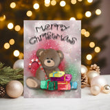 Christmas Bear Greetings Card with presents and candy, can be personalised - Rainbowprint.uk