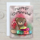 Christmas Bear Greetings Card with presents and candy, can be personalised - Rainbowprint.uk