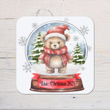 Christmas Bear with Santa Hat Coaster personalised with any name/date - Rainbowprint.uk