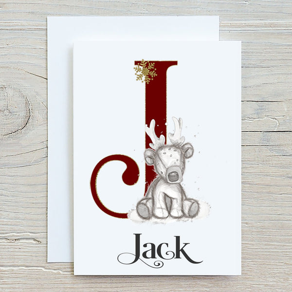 Christmas Card Reindeer - Personalised Initial A5 Glossy Greetings Card - Rainbowprint.uk