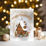 Christmas Gingerbread Snowy House Personalised Glossy A5 Greetings Card - Rainbowprint.uk