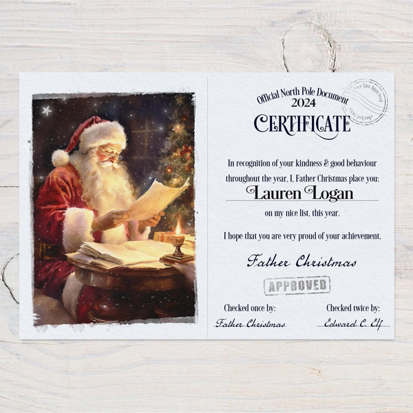 Christmas Good List Certificate from Santa Claus, Father Christmas - from the North Pole, Personalised 2024 Certificate - Rainbowprint.uk