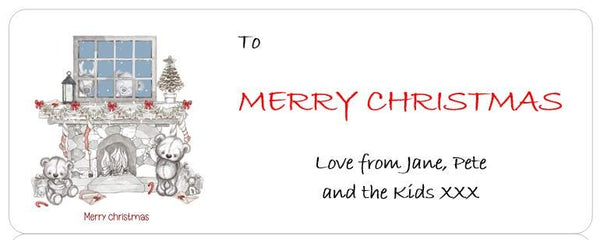 Christmas Labels, make life easier, 70 labels, any wording, 10 designs to choose from, 33x99mm, save time at Christmas, peel off stickers - Rainbowprint.uk