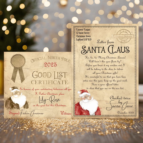 Christmas Letter from Santa Claus/Father Christmas + Good List Certificate Personalised Christmas Gift for Children - Help Them Believe! - Rainbowprint.uk