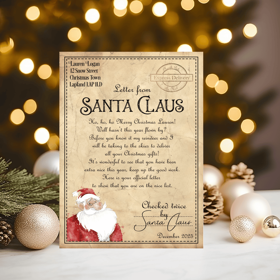 Christmas Letter from Santa Claus/Father Christmas + Good List Certificate Personalised Christmas