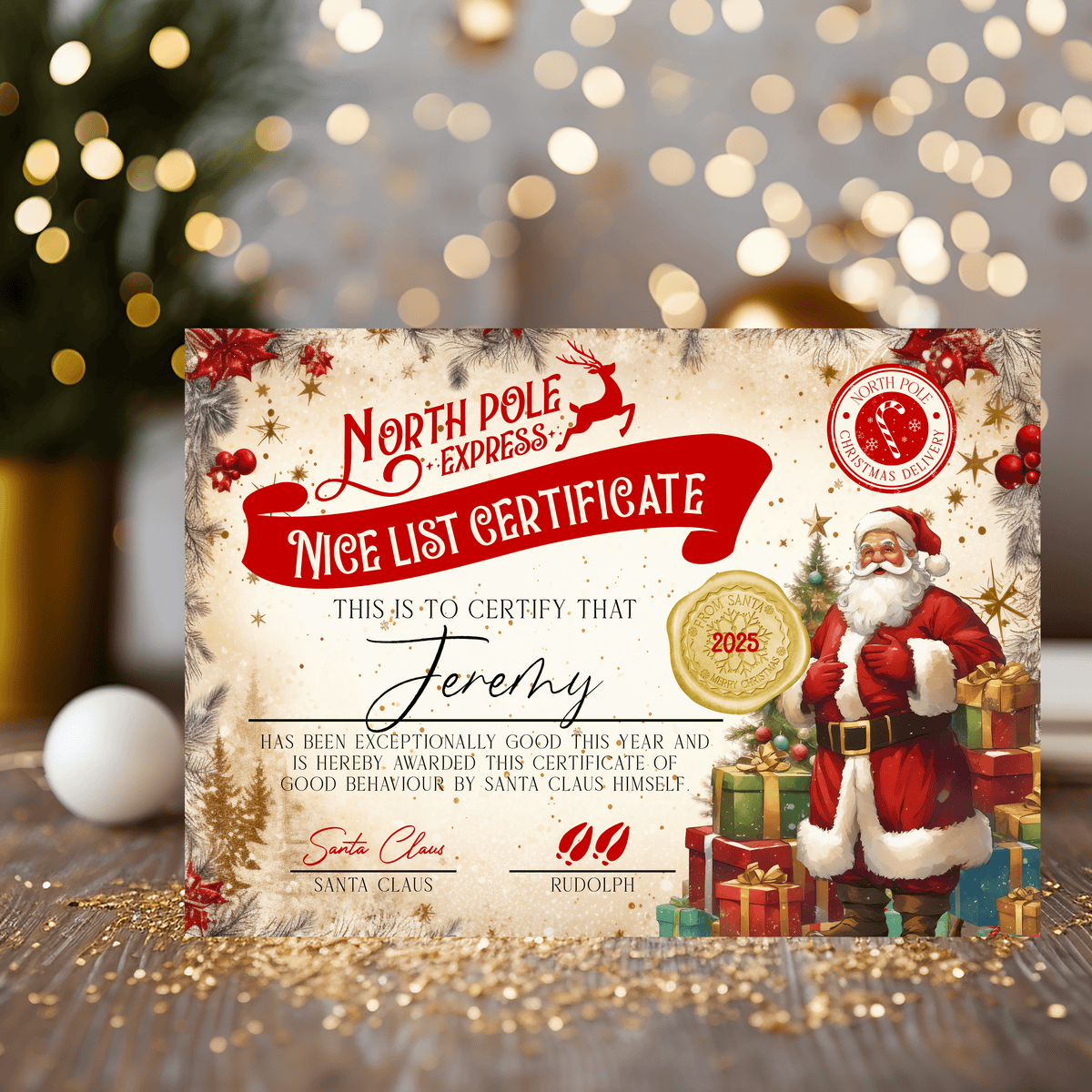 Christmas North Pole Nice List Certificate from Santa Claus - Personalised - Rainbowprint.uk