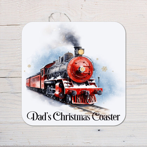 Christmas Red Steam Train Coaster personalised with any wording - Rainbowprint.uk