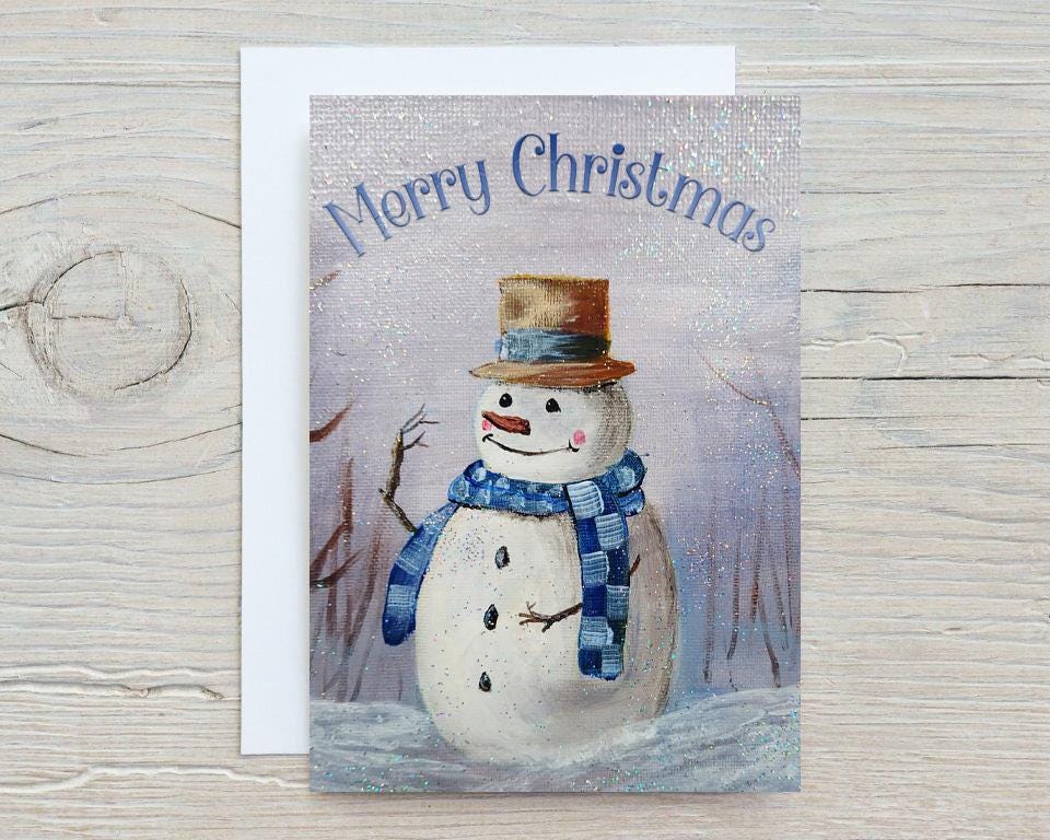 Christmas Snowman Greetings Card: can be personalised - Rainbowprint.uk