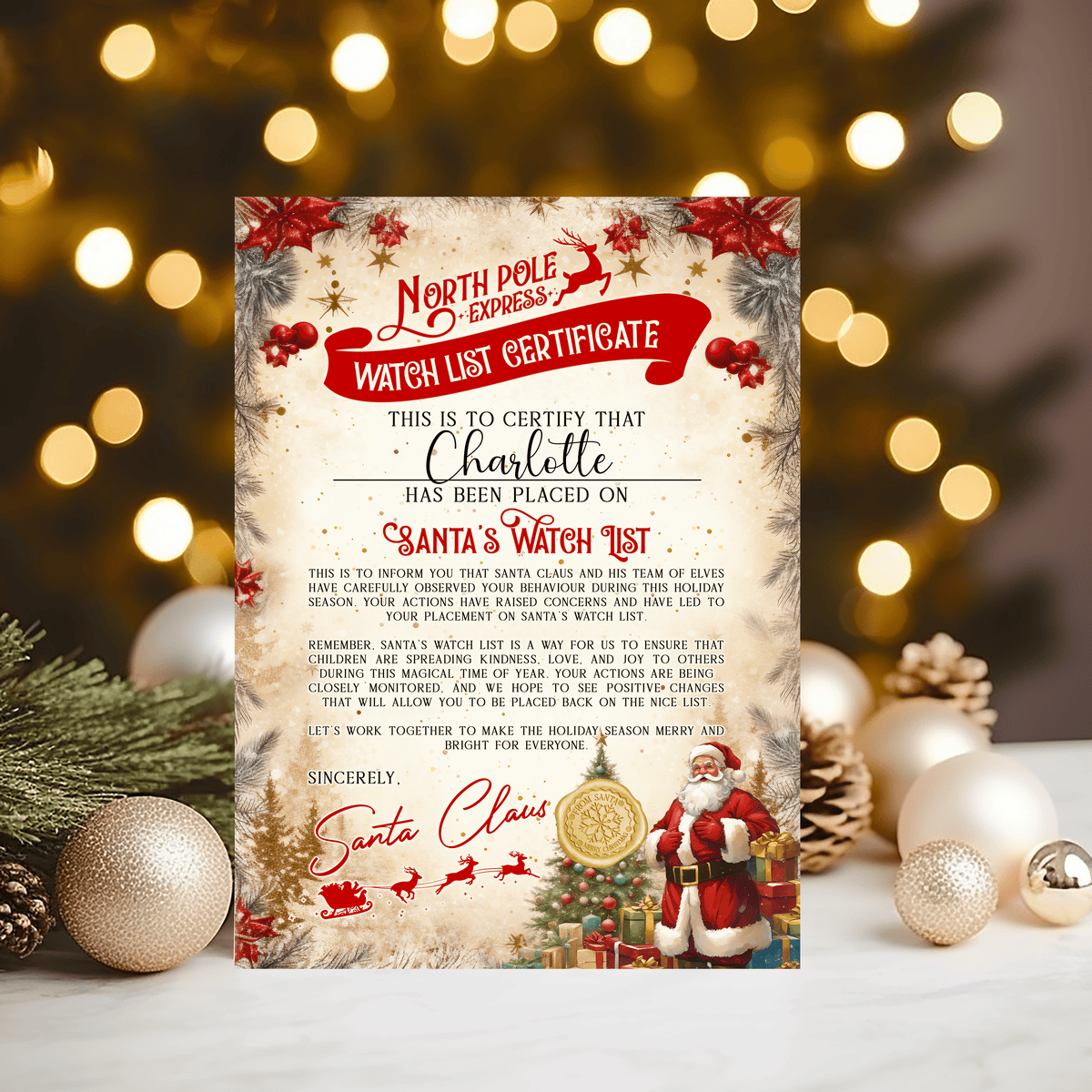 Christmas Watch List Certificate Personalised with Any Name - Santa Version - Rainbowprint.uk