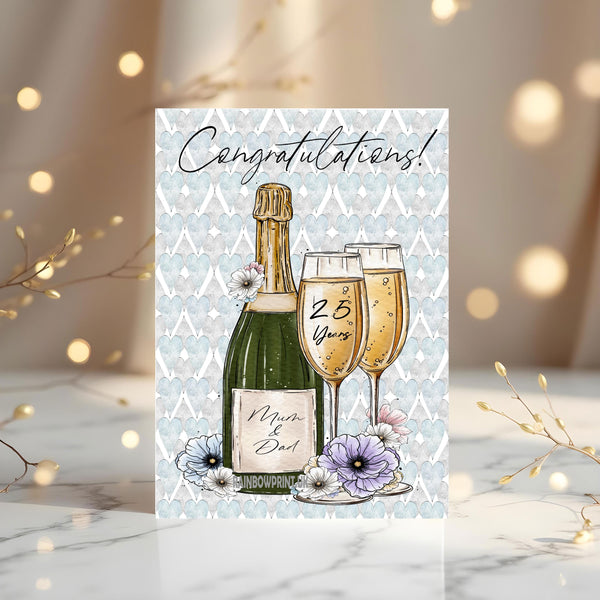 Congratulations Greetings Card: Champagne - can be personalised - Rainbowprint.uk