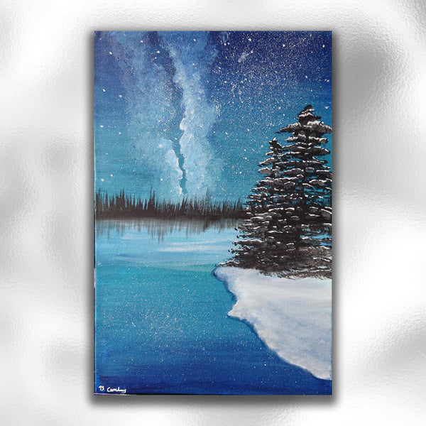 "Cosmic Winter" Original Canvas Painting 30x20cm - Rainbowprint.uk