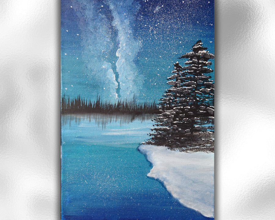 "Cosmic Winter" Original Canvas Painting 30x20cm - Rainbowprint.uk