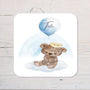 Cute Bear with Balloon Coaster personalised with any wording - blue or pink themed - Rainbowprint.uk