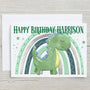 Cute Dinosaur Card with green dinosaur and personalised Happy Birthday 