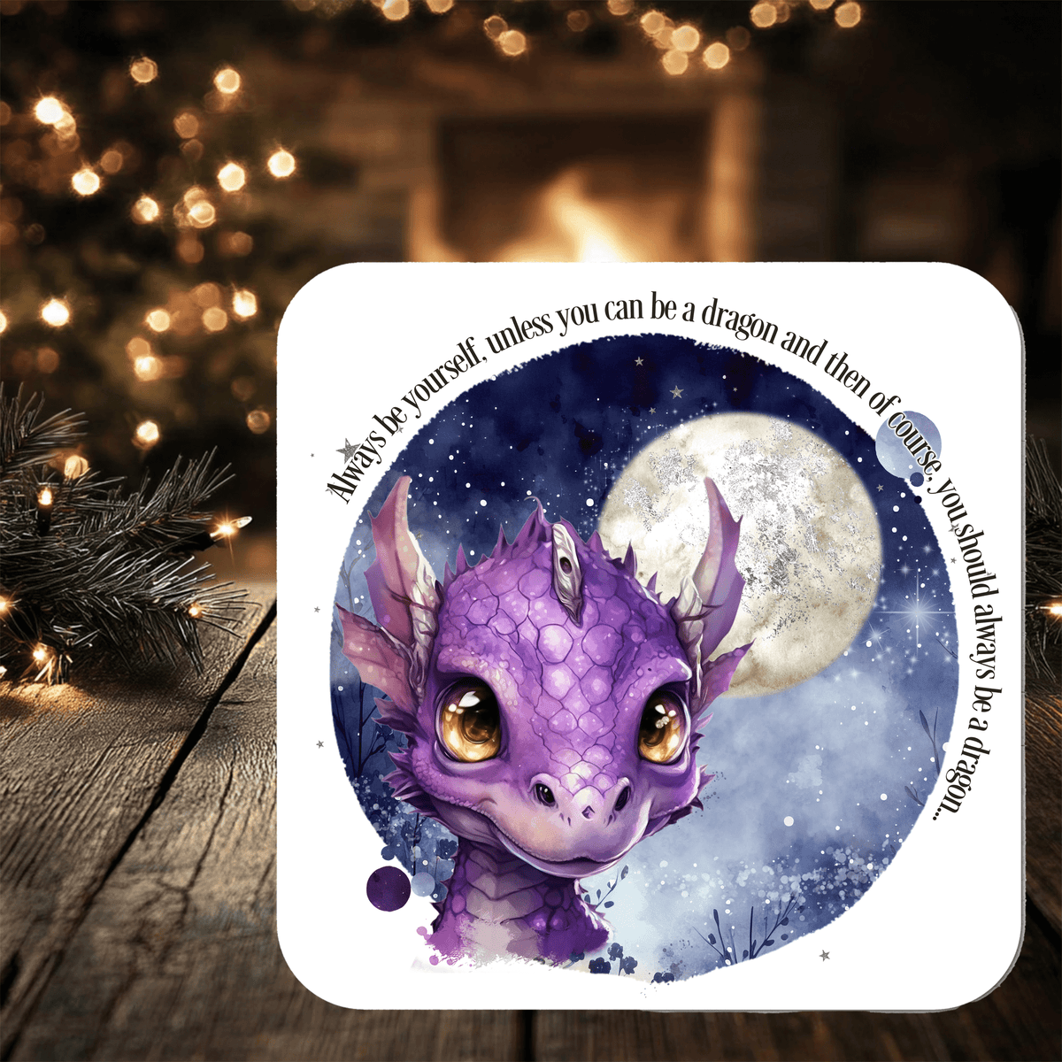 Cute Dragon Coaster personalised with any wording - Rainbowprint.uk