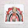 Cute Red Alice Bear with Roses Coaster personalised with any Wording, Message - ideal gift - Rainbowprint.uk