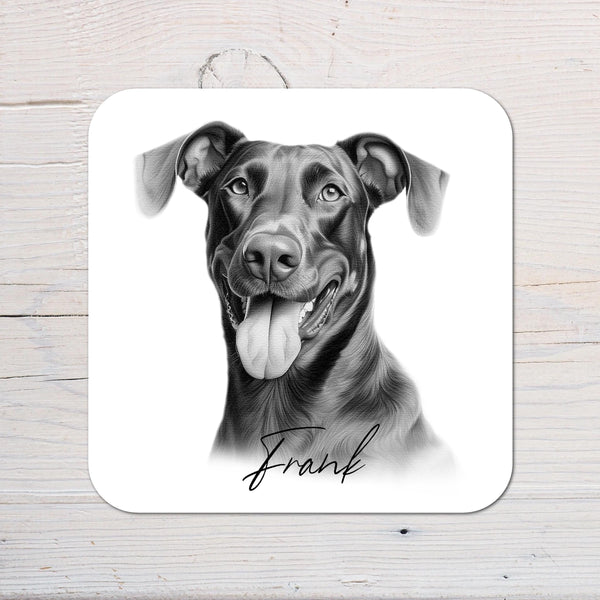 Doberman Dog Coaster gift: personalised with any wording - Rainbowprint.uk