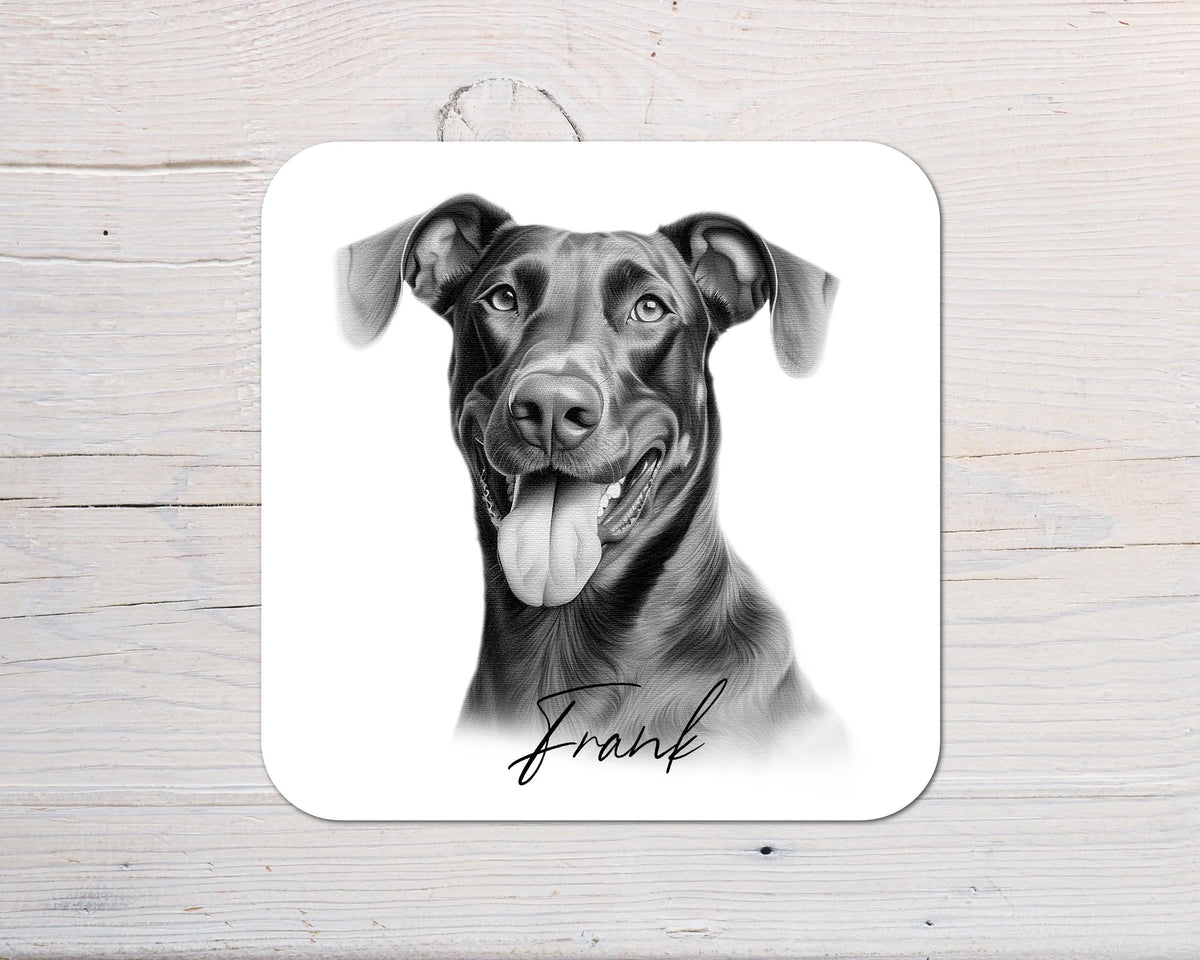Doberman Dog Coaster gift: personalised with any wording - Rainbowprint.uk