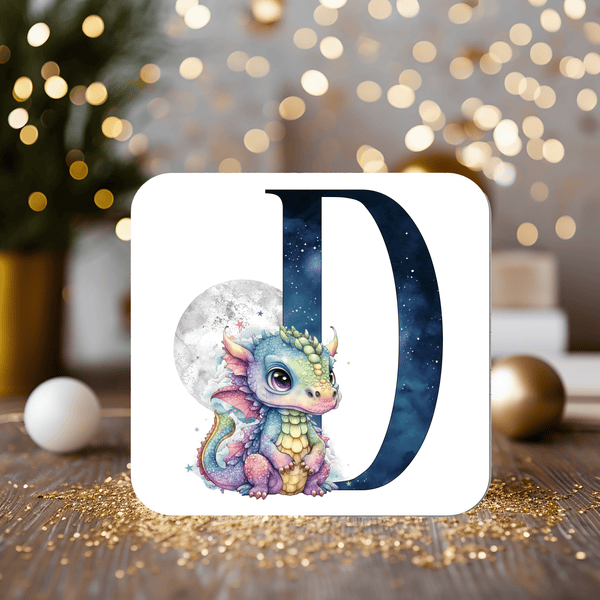 Dragon Coaster Gift: ideal for kids, with their initial - Rainbowprint.uk
