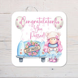 Driving Test Pass Congratulations Coaster personalised with any Wording, Message - ideal gift - Rainbowprint.uk