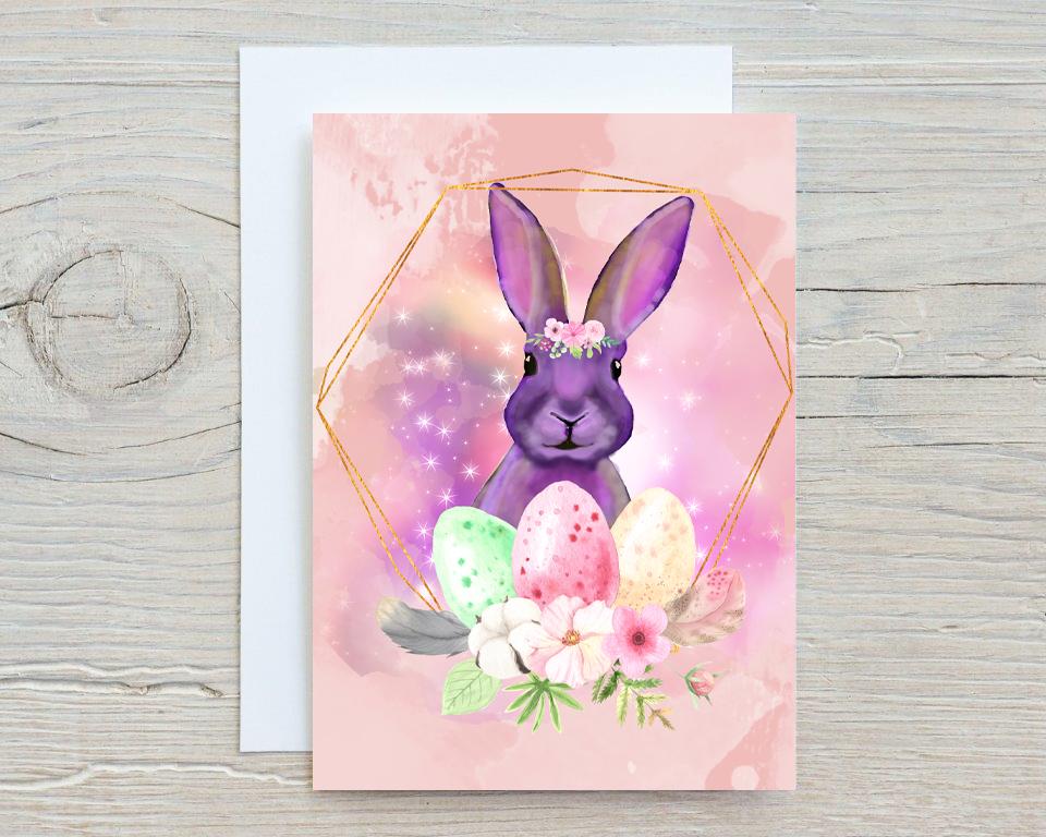 Easter Bunny A5 Glossy Personalised Card, with any name printed on the front - Rainbowprint.uk