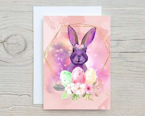 Easter Bunny A5 Glossy Personalised Card, with any name printed on the front - Rainbowprint.uk