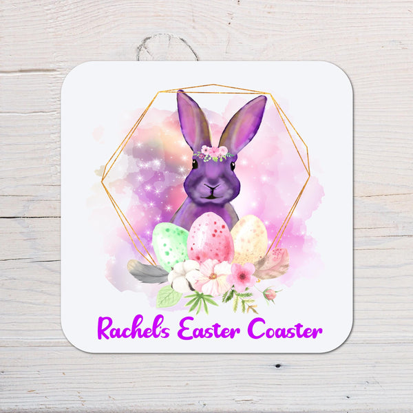 Easter Bunny Coaster personalised with any Wording, Message - ideal for the Dinner Table for your Easter Dinner - Rainbowprint.uk
