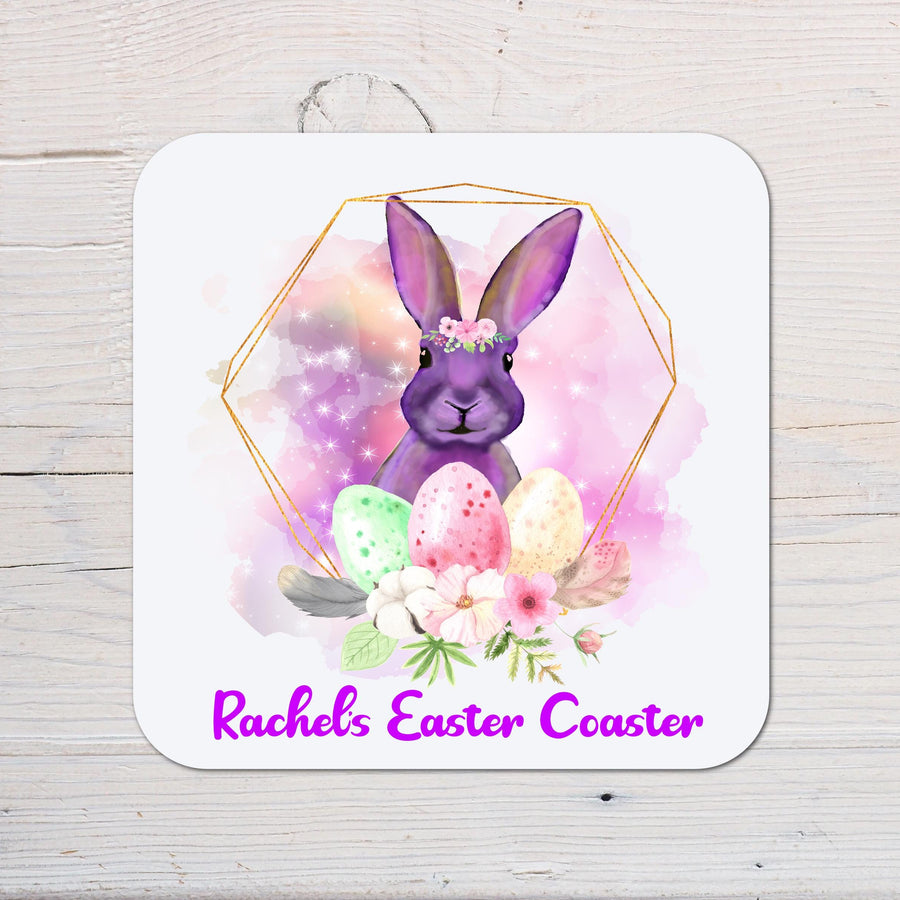 Easter Bunny Coaster personalised with any Wording, Message - ideal for the Dinner Table for your Easter Dinner - Rainbowprint.uk