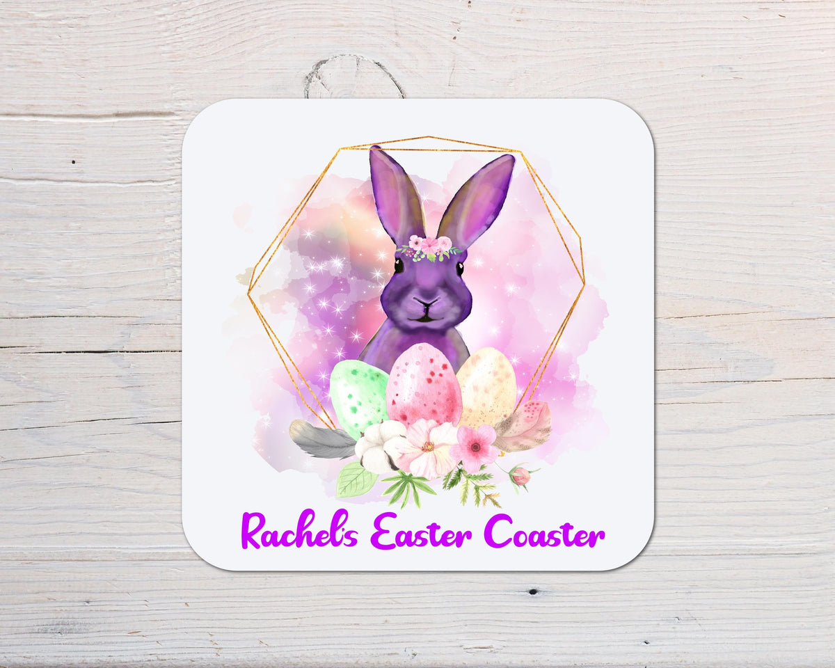 Easter Bunny Coaster personalised with any Wording, Message - ideal for the Dinner Table for your Easter Dinner - Rainbowprint.uk