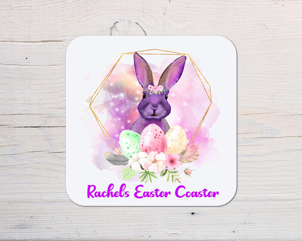 Easter Bunny Coaster personalised with any Wording, Message - ideal for the Dinner Table for your Easter Dinner - Rainbowprint.uk