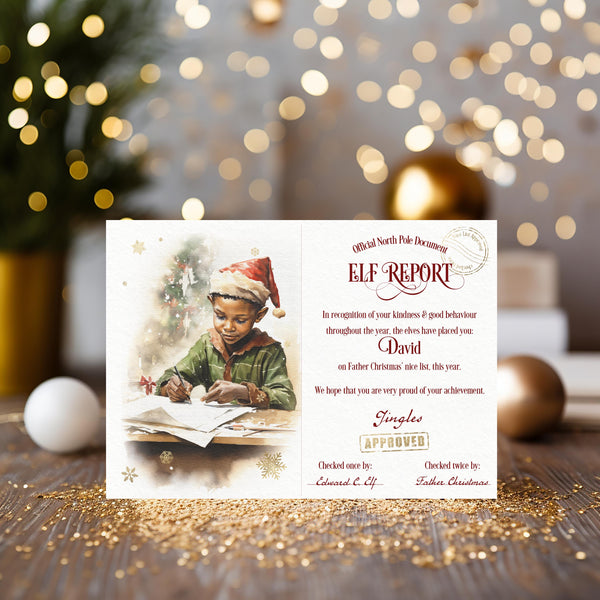 Elf Report Christmas Certificate from Santa: personalised A4 keepsake - Rainbowprint.uk