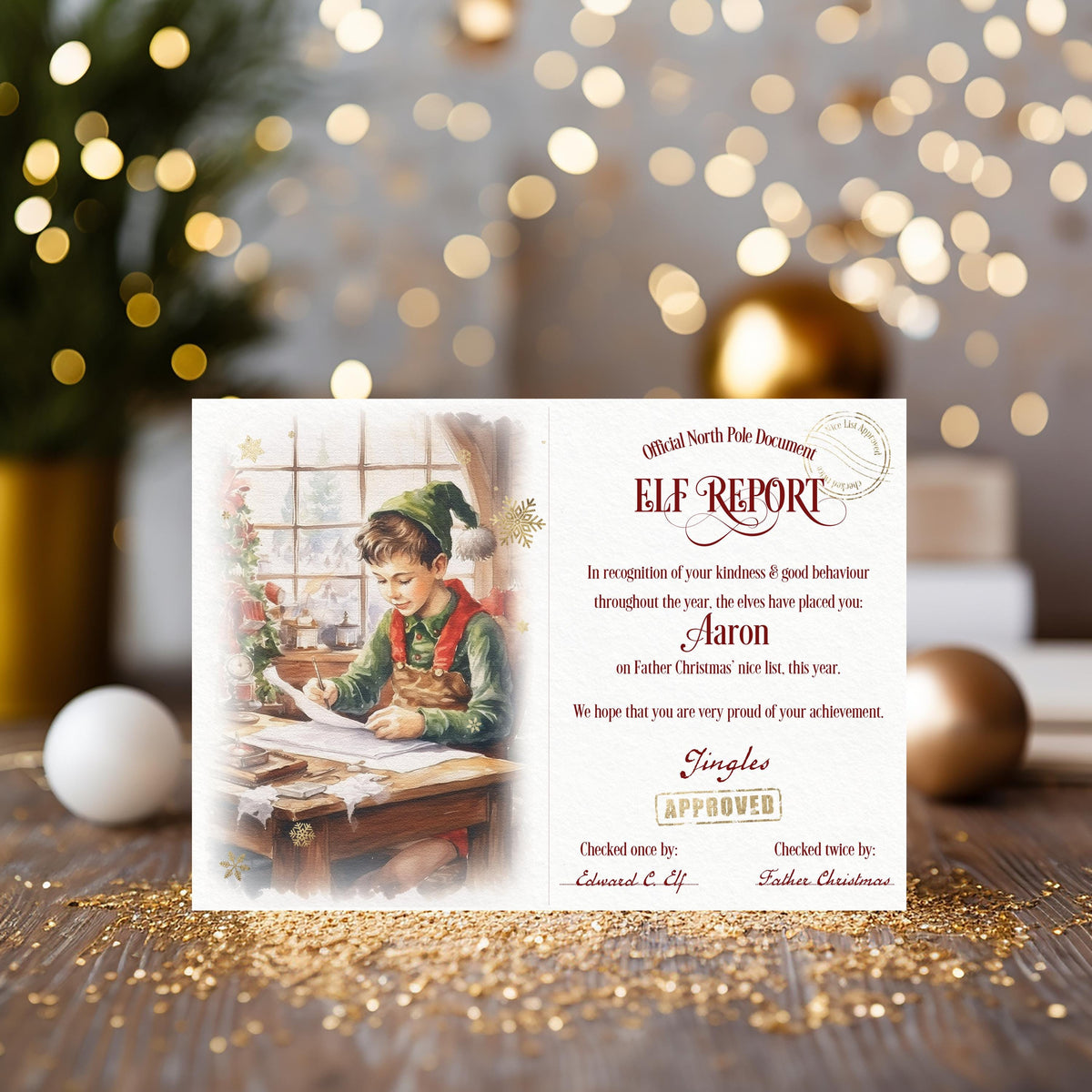 Elf Report Christmas Certificate from Santa: personalised A4 keepsake - Rainbowprint.uk