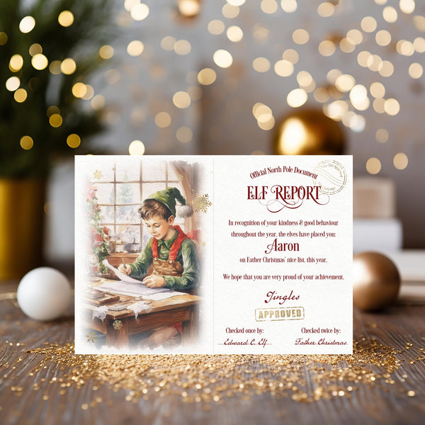 Elf Report from Santa Claus and Elf Certificate personalised 2025 Keepsake - help them believe in Santa, brown or white skin, boy or girl - Rainbowprint.uk