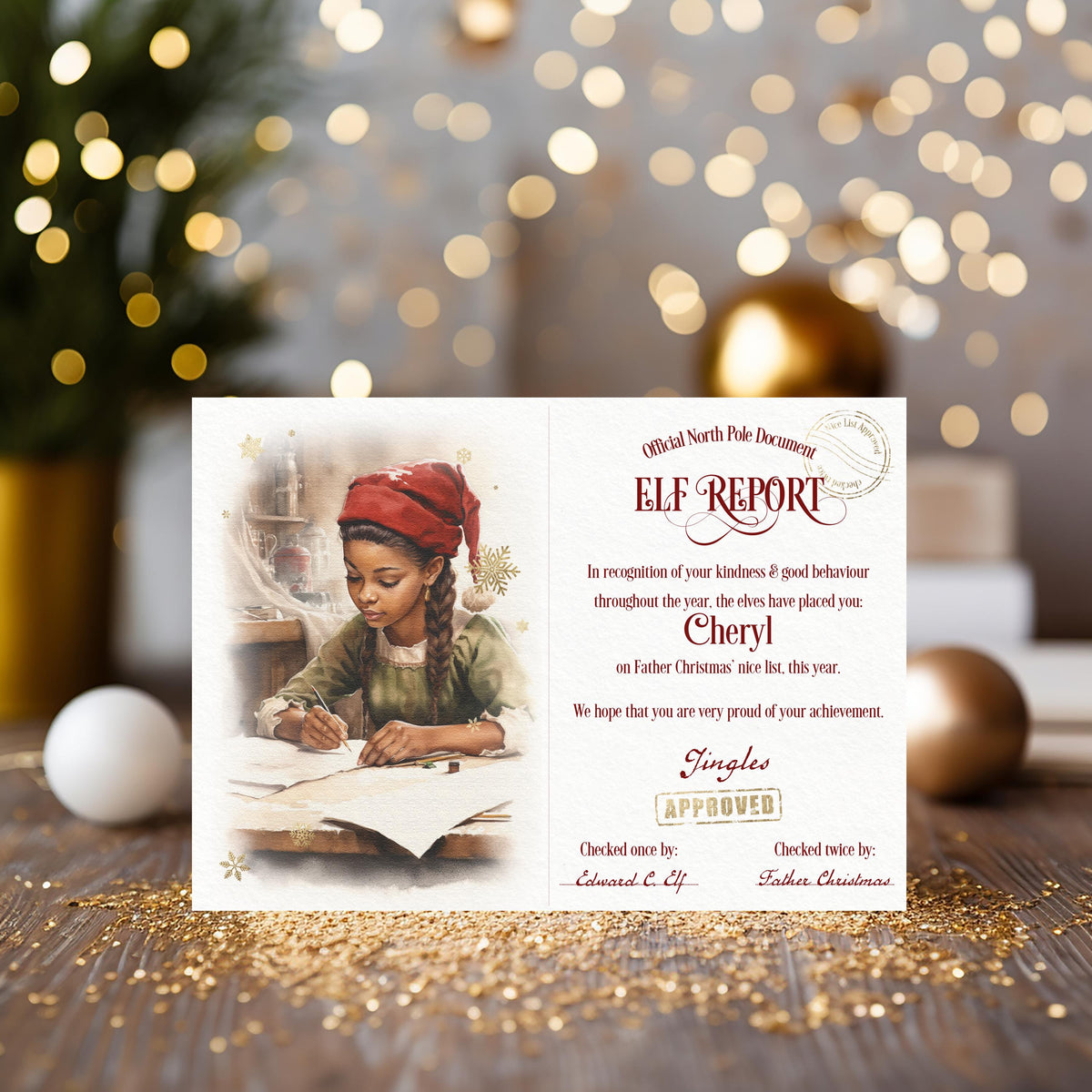 Elf Report from Santa Claus and Elf Certificate personalised 2025 Keepsake - help them believe in Santa, brown or white skin, boy or girl - Rainbowprint.uk