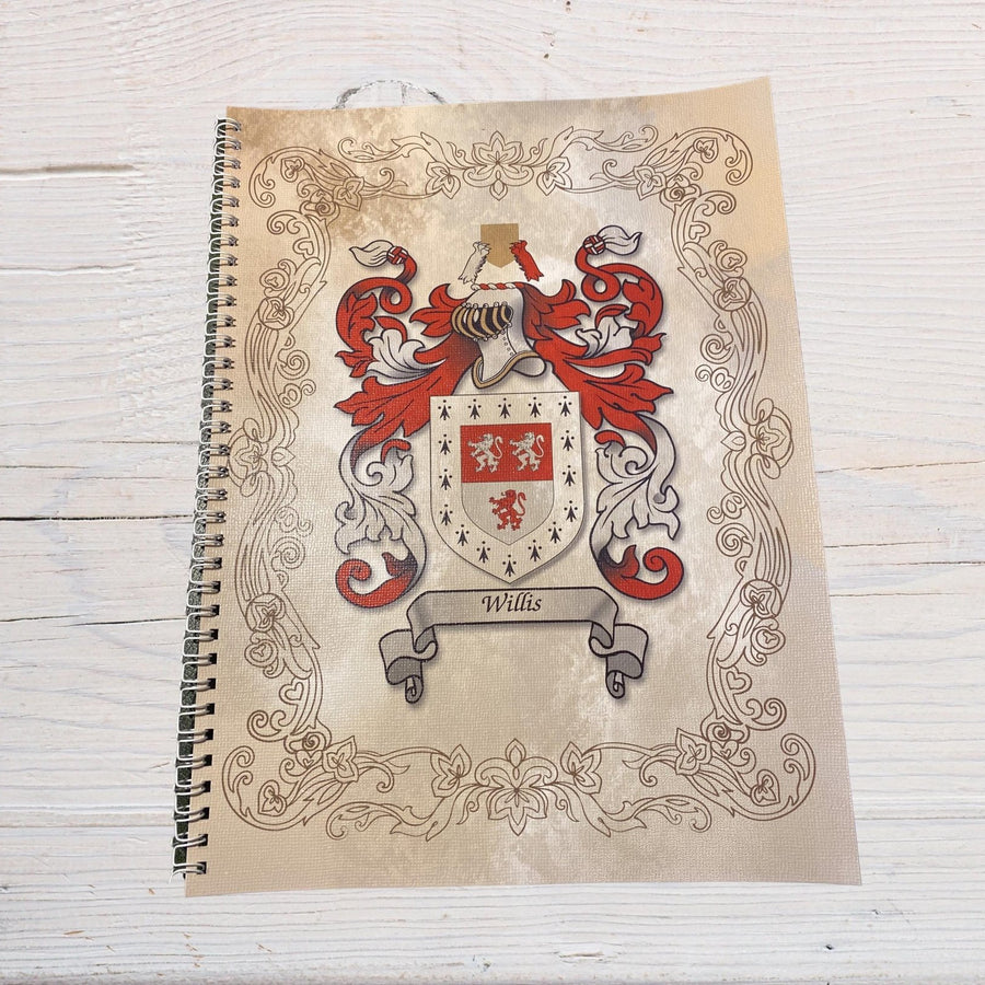 Family Crest A4 Notebook, Coat of Arms, Heraldry - Glossy Card 260gsm cover for Genealogy, Perfect Christmas or Birthday Gift, Secret Santa - Rainbowprint.uk