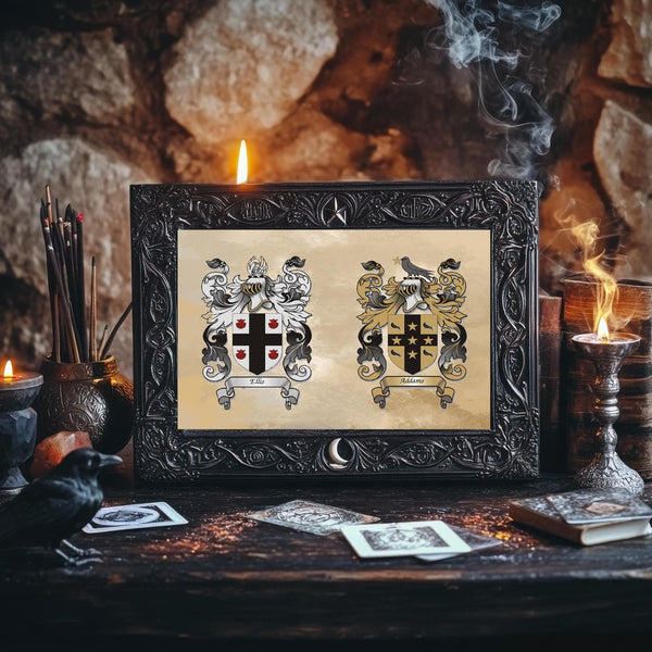 Family Crest Coasters: Set of 2, Heraldry Art, Surname Gift - Rainbowprint.uk