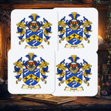 Family Crest Coasters: Set of 2, Heraldry Art, Surname Gift - Rainbowprint.uk
